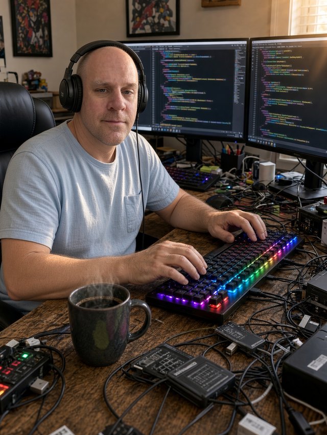 Neil at his desk, owner of EnTek Remote Computer Services
